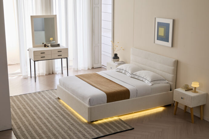 מיטה דגם עדן - שמנת בד טדי + ארגז מצעים ומזרן מתנה