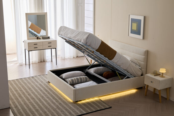 מיטה דגם עדן - שמנת בד טדי + ארגז מצעים ומזרן מתנה