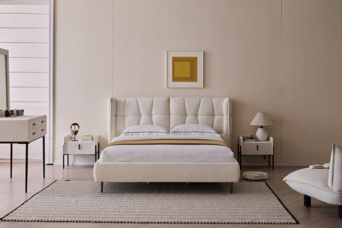 מיטה דגם פריז - שמנת בד טדי + מזרן במתנה