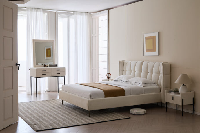 מיטה דגם פריז - שמנת בד טדי + מזרן במתנה