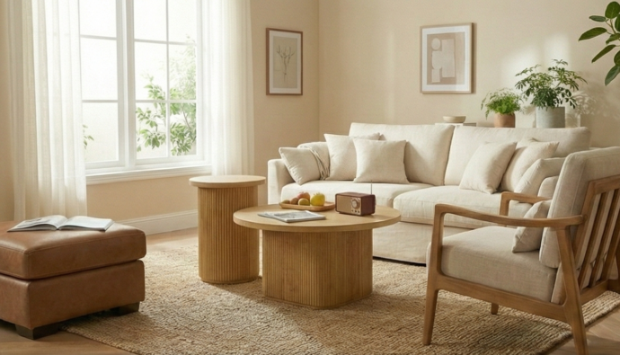 שולחן סלון דגם רטרו בגוון אלון טבעי