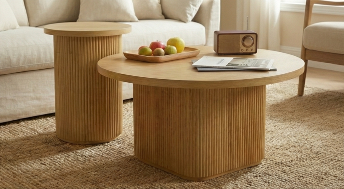 שולחן סלון דגם רטרו בגוון אלון טבעי