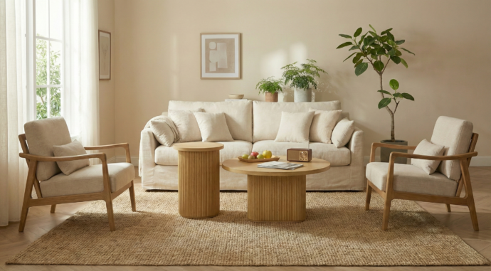 שולחן סלון דגם רטרו בגוון אלון טבעי