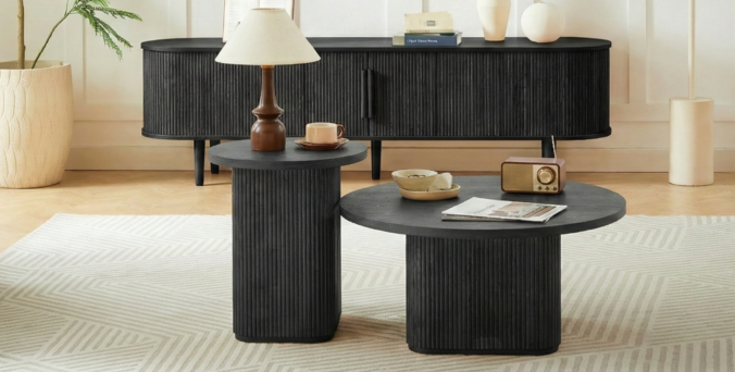 שולחן סלון דגם רטרו בגוון שחור