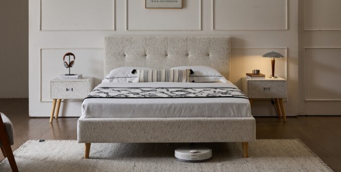 מיטה דגם בייסיק - שמנת בד טדי + מזרן מתנה