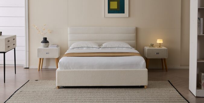 מיטה דגם עדן - שמנת בד טדי + ארגז מצעים ומזרן מתנה