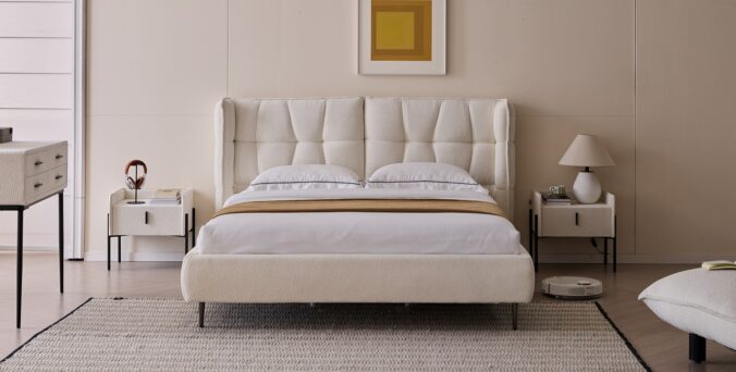 מיטה דגם פריז - שמנת בד טדי + מזרן במתנה