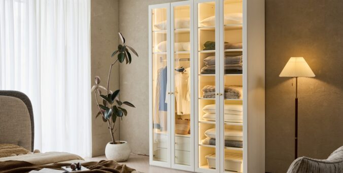 ארון דגם אנטוני 4 דלתות בגוון שמנת + תאורה