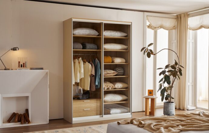 ארון הזזה דגם לין 2 דלתות בגוון שמנת 160/240