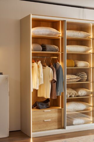 ארון הזזה דגם לין 2 דלתות בגוון שמנת 160/240