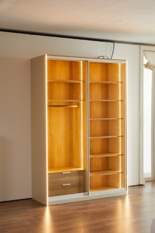 ארון הזזה דגם לין 2 דלתות בגוון שמנת 160/240