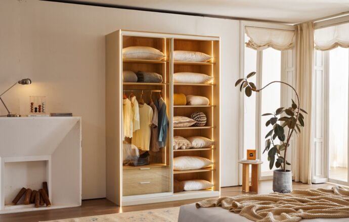 ארון הזזה דגם לין 2 דלתות בגוון שמנת 160/240