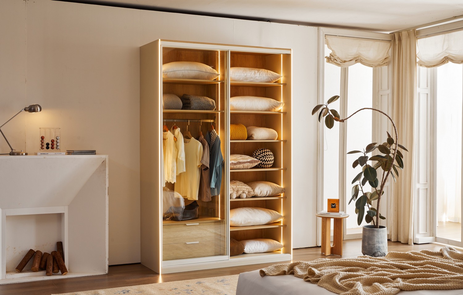 ארון הזזה דגם לין 2 דלתות בגוון שמנת 160/240