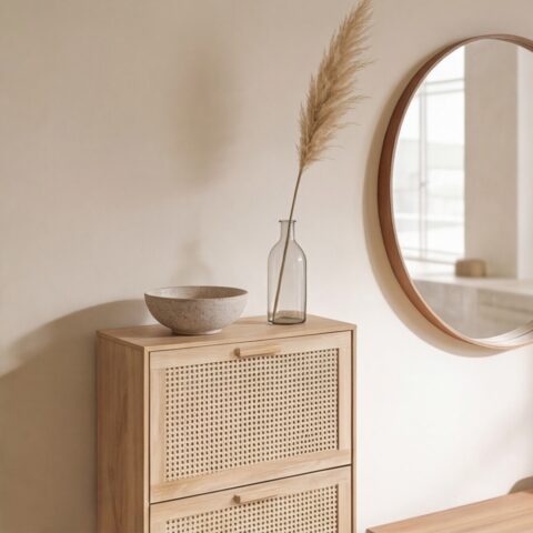 ארון נעליים דגם איתן בגוון אלון + ראטן