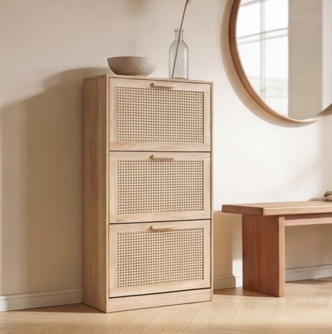 ארון נעליים דגם איתן בגוון אלון + ראטן