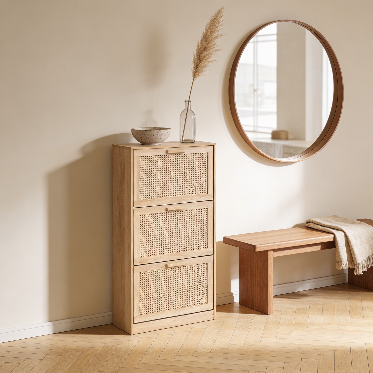 ארון נעליים דגם איתן בגוון אלון + ראטן