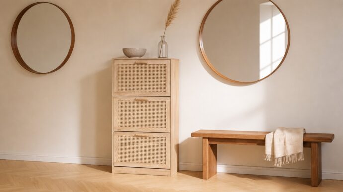 ארון נעליים דגם איתן בגוון אלון + ראטן