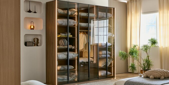 ארון דגם רז 6 דלתות בגוון אגוז + תאורה