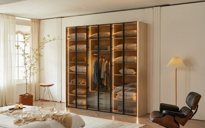 ארון דגם רז 6 דלתות בגוון טרוורטין + תאורה