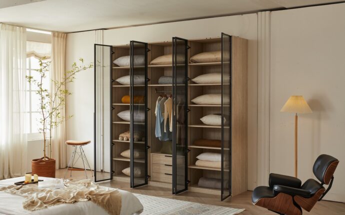 ארון דגם רז 6 דלתות בגוון טרוורטין + תאורה