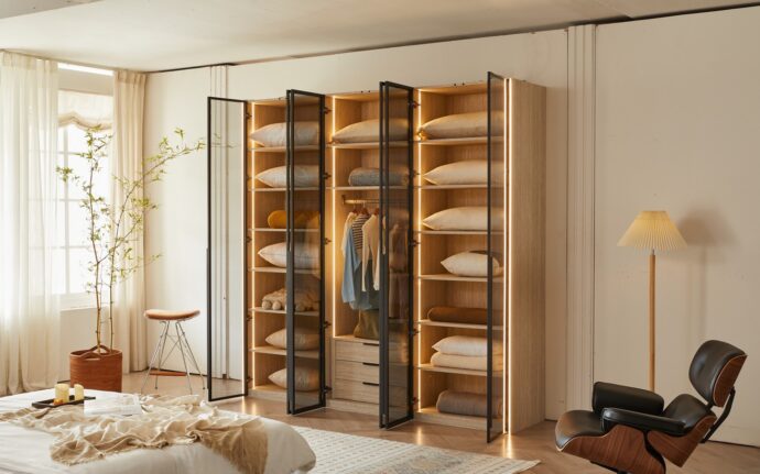 ארון דגם רז 6 דלתות בגוון טרוורטין + תאורה