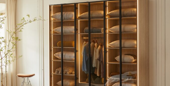 ארון דגם רז 6 דלתות בגוון טרוורטין + תאורה