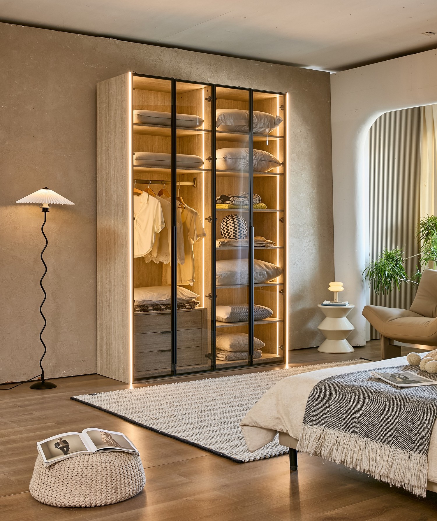 ארון דגם רז 4 דלתות בגוון טרוורטין + תאורה