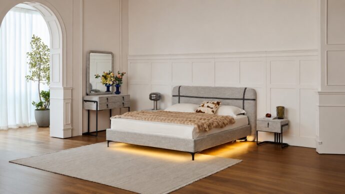 Prague model bed - gray FABRIC + free mattress