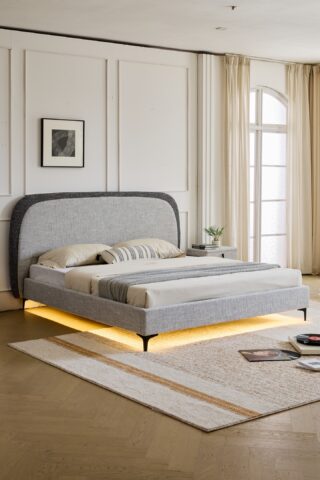 מיטה דגם ונציה - אפור FABRIC + מזרן מתנה