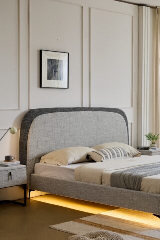 מיטה דגם ונציה - אפור FABRIC + מזרן מתנה