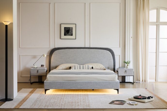 מיטה דגם ונציה - אפור FABRIC + מזרן מתנה