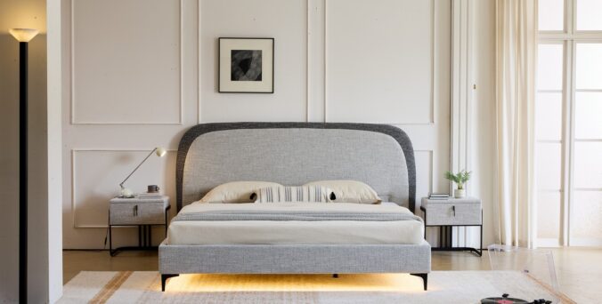 מיטה דגם ונציה - אפור FABRIC + מזרן מתנה