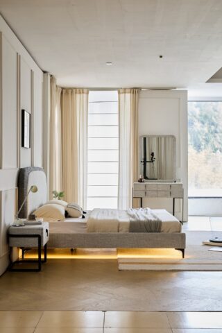 מיטה דגם ונציה - אפור FABRIC + מזרן מתנה