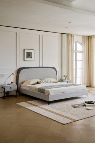 מיטה דגם ונציה - אפור FABRIC + מזרן מתנה