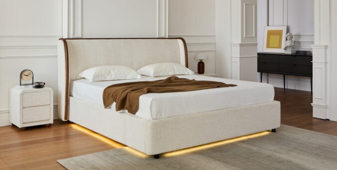 מיטה דגם לימסול - שמנת FABRIC + מזרן מתנה