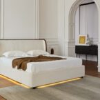 מיטה דגם לימסול - שמנת FABRIC + מזרן מתנה