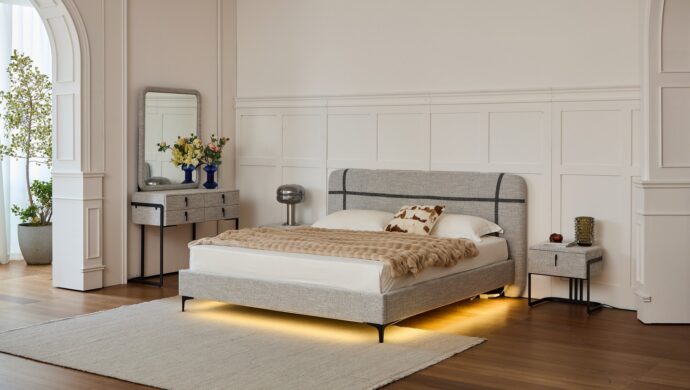 מיטה דגם פראג - אפור FABRIC + מזרן מתנה