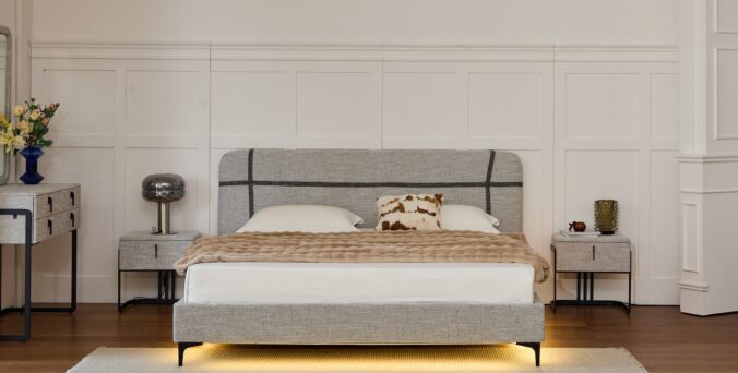 מיטה דגם פראג - אפור FABRIC + מזרן מתנה