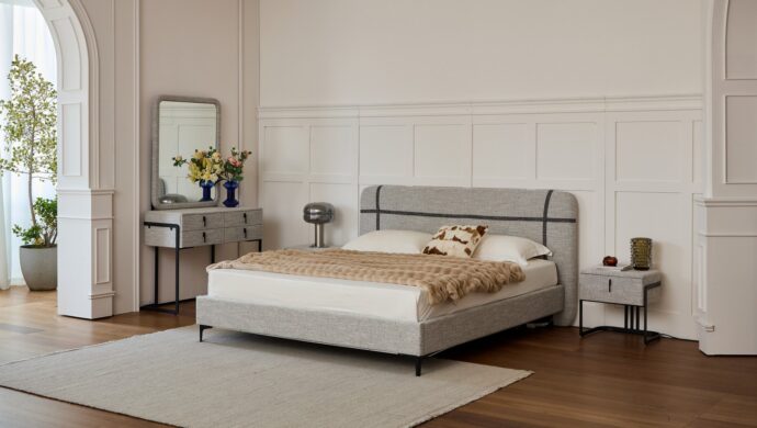 מיטה דגם פראג - אפור FABRIC + מזרן מתנה