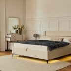 מיטה דגם פראג - שמנת FABRIC + ארגז מצעים ומזרן מתנה