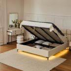 מיטה דגם פראג - שמנת FABRIC + ארגז מצעים ומזרן מתנה