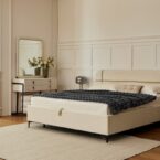 מיטה דגם פראג - שמנת FABRIC + ארגז מצעים ומזרן מתנה