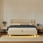 מיטה דגם פראג - שמנת FABRIC + ארגז מצעים ומזרן מתנה