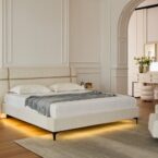 מיטה דגם פראג - שמנת FABRIC + מזרן מתנה