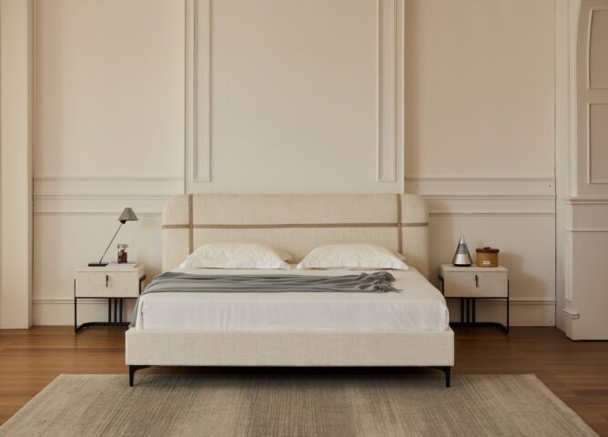 מיטה דגם פראג - שמנת FABRIC + מזרן מתנה