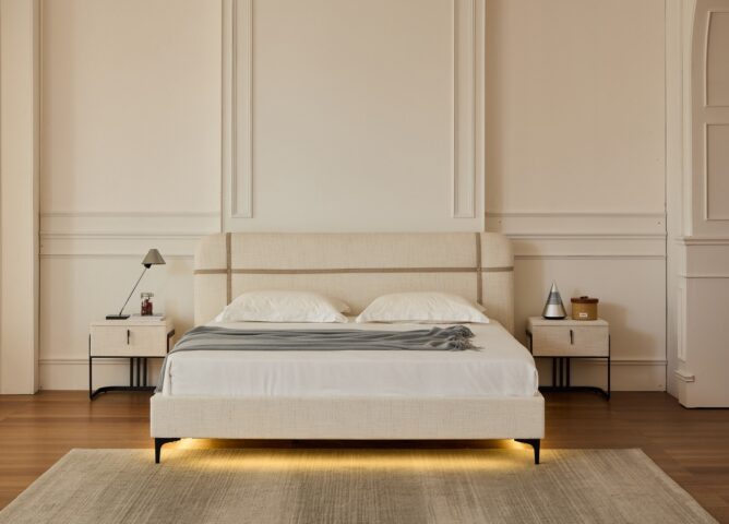 מיטה דגם פראג - שמנת FABRIC + מזרן מתנה