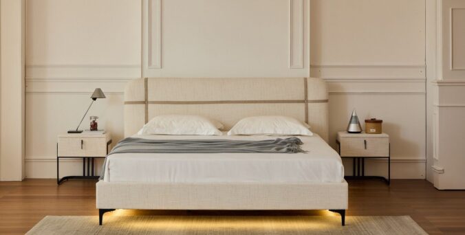 מיטה דגם פראג - שמנת FABRIC + מזרן מתנה