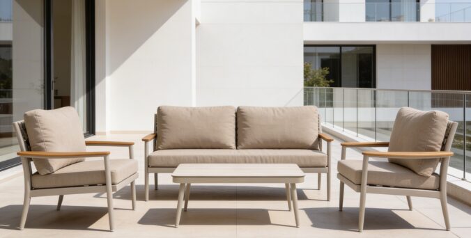 פינת חוץ דגם כרתים בגוון שמנת