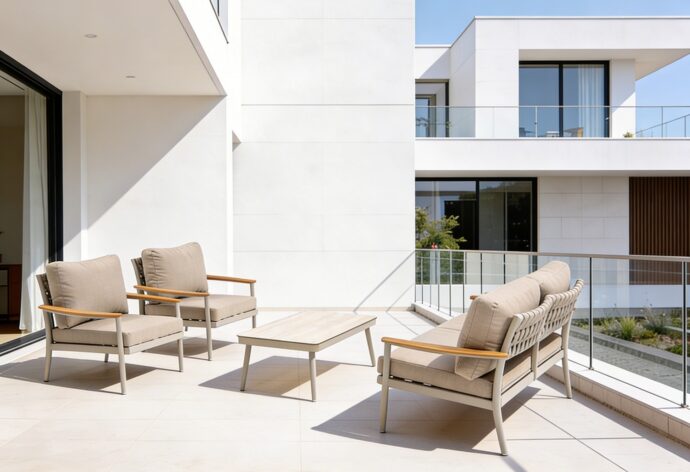 פינת חוץ דגם כרתים בגוון שמנת