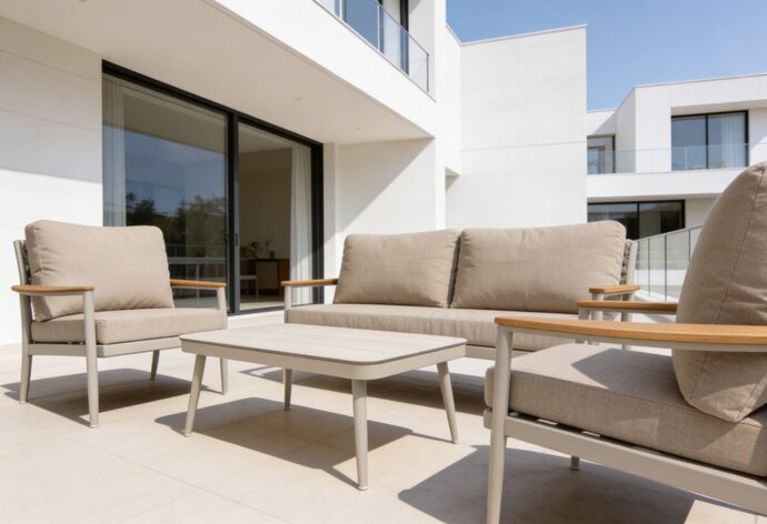 פינת חוץ דגם כרתים בגוון שמנת